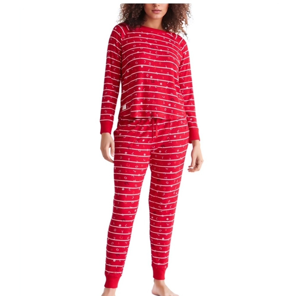 GapBody Womens 2 Pc Ribbed Jogger Pajama Set Red Stripes Large Sleepwear PJs NWT